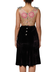 Dolce & Gabbana Black Velvet Flower Embellishment Aline Dress