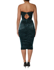 Dolce & Gabbana Green Silk Satin Fitted Strapless Dress