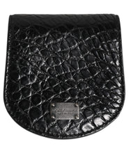 Dolce & Gabbana Black Exotic Skin Coin Condom Case Holder Pocket Wallet