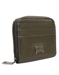 Dolce & Gabbana Brown Leather Logo Plaque Card Holder Coin Purse Wallet