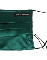 Dolce & Gabbana Green Silk Pleated Elastic Ear Strap Face Mask