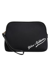 Dolce & Gabbana Black Solid Nylon DG LogoPrint Clutch Zip Borse Pouch Bag