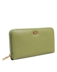 Dolce & Gabbana Green Leather Logo Plaque Zip Around Continenta Wallet