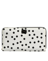Dolce & Gabbana White Black Dotted Leather Zip Around Continental Wallet