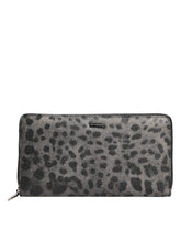 Dolce & Gabbana Black Gray Leopard Leather Zip Around Continental Wallet