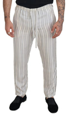 Dolce & Gabbana White Stripes Silk Lounge Trouser Pants