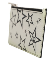 Dolce & Gabbana White Leather Douphin DG Logo Star Print Card Holder Wallet