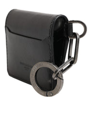 Dolce & Gabbana Wallet Black Leather Logo Embossed Key Chain Card Holder Wallet