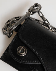 Dolce & Gabbana Black Cavallo Leather Wallet Chain Snap Bifold Card Holder