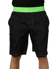 Dolce & Gabbana Black Green Logo Waistband Beachwear Short Swimwear