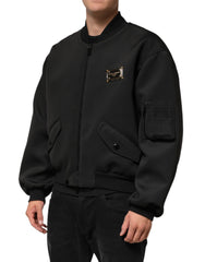 Dolce & Gabbana Black Polyester Logo Plaque Bomber Jacket