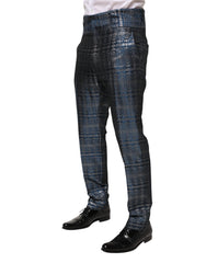 Dolce & Gabbana Blue Silver Shiny Silk Skinny Men Trouser Pants