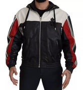 Dolce & Gabbana Black Leather Hooded Blouson Jacket