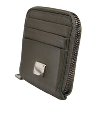 Dolce & Gabbana Military Green Leather Logo Plaque Card Holder Coin Purse Wallet