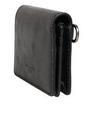 Dolce & Gabbana Black Leather Bifold Card Holder Mens Coin Purse Key Clip Wallet