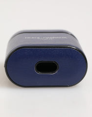 Dolce & Gabbana Blue Leather Logo Print Flip Holder Men Airpods Case