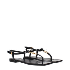 Versace Black Leather Flip-Flop Sandals