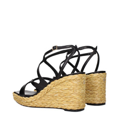 Jimmy Choo Black Leather Wedge Sandals