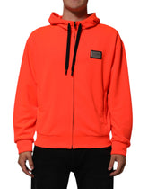 Dolce & Gabbana Red Fluorescent Polyester Logo Patch Hoodie Sweater