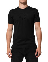 Dolce & Gabbana Black Cotton Velvet Logo Print Men T-shirt