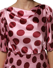 Dolce & Gabbana Pink Red Polka Dot Silk Satin Maxi Gown Dress