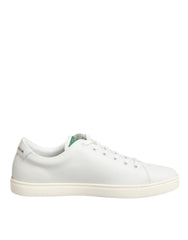 Dolce & Gabbana White Leather Rose Embroidery Low-Top Shoes