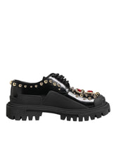 Dolce & Gabbana Black Leather Jeweled Crystals Derby Shoes