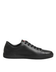Dolce & Gabbana Black Leather Crystal Heart Low Top Sneakers Shoes