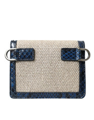 Dolce & Gabbana Beige Raffia Blue Leather Trim Mini Shoulder Purse Crossbody Bag