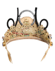 Dolce & Gabbana Gold Brass Crystal Embellished Headpiece Crown Tiara