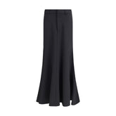 Balenciaga Black Fleece Wool Long Skirt