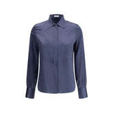 Brunello Cucinelli Blue Silk Blouse