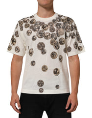 Dolce & Gabbana White Coin Print Cotton Crew Neck Men T-shirt