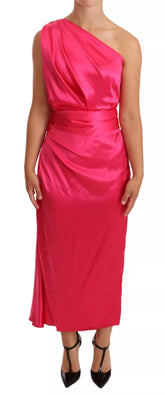 Dolce & Gabbana Pink Sheath Silk Bow Open Shoulder Dress