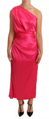 Dolce & Gabbana Pink Sheath Silk Bow Open Shoulder Dress