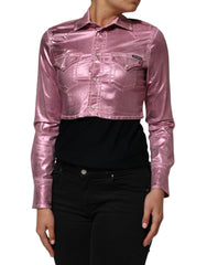 Dolce & Gabbana Pink Cotton Stretch Collared Cropped Jacket