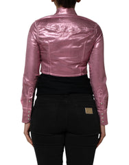 Dolce & Gabbana Pink Cotton Stretch Collared Cropped Jacket