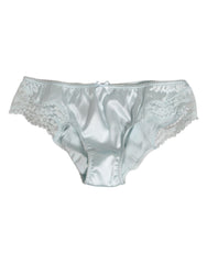 Dolce & Gabbana Gray Silk Satin Floral Lace Panty Brief Underwear