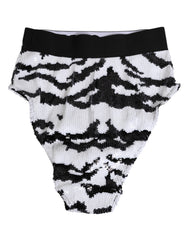 Dolce & Gabbana Black White Sequin High Waist Panty Underwear