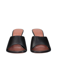 Amina Muaddi Black Leather Stiletto Heel Sandals