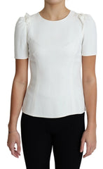 Dolce & Gabbana White Viscose Acetate Short Sleeve Blouse Top