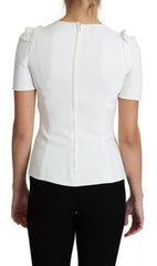 Dolce & Gabbana White Viscose Acetate Short Sleeve Blouse Top