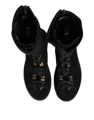 Dolce & Gabbana Black Alpaca Wool Suede Mid Calf Boots Shoes