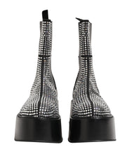 Dolce & Gabbana Black Crystal Strass Mid Calf Short Boots Shoes