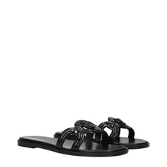 Versace Black Leather Slippers