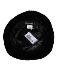 Dolce & Gabbana Black Cotton Suede Bucket Logo Capello Hat