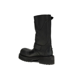 Balenciaga Black Calf Leather Bos Taurus Lace-Up Boots