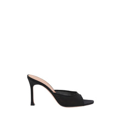 Amina Muaddi Black Nylon Stiletto Heel Sandals