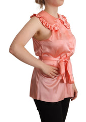 Dolce & Gabbana Pink Silk Stretch Sleeveless Collared Top Blouse