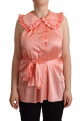 Dolce & Gabbana Pink Silk Stretch Sleeveless Collared Top Blouse